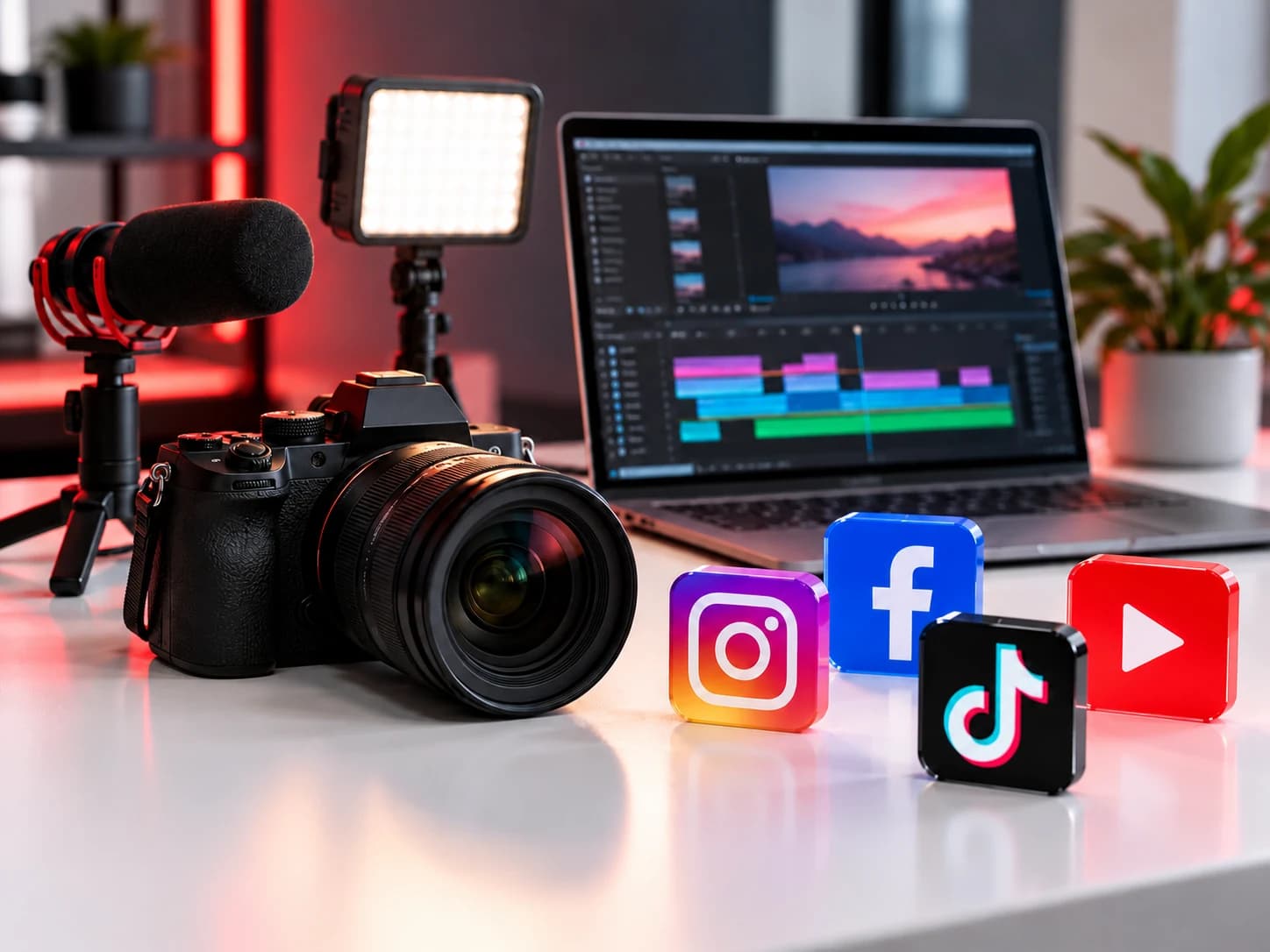 Cámara, micrófono y equipo para crear videos para redes sociales
